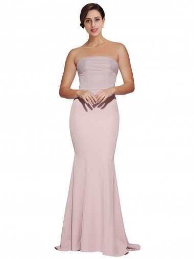 Affordable Sleeveless Strapless Stretch Crepe Mauve Sweep Train Formal Evening Dress