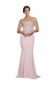 Affordable Sleeveless Strapless Stretch Crepe Mauve Sweep Train Formal Evening Dress