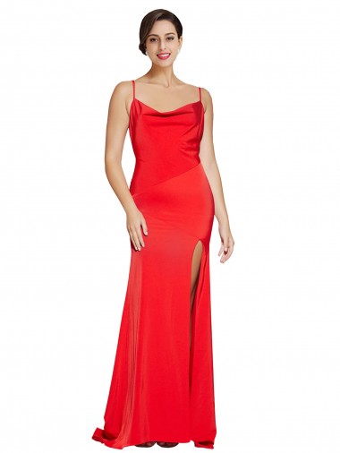 Affordable Sleeveless Strapless Stretch Satin Red Long Formal Evening Dress