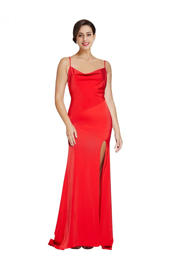 Affordable Sleeveless Strapless Stretch Satin Red Long Formal Evening Dress