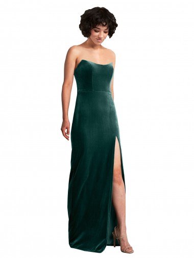 Affordable Sleeveless Strapless Stretch Velvet Dark Green Long Black Tie Evening Dress
