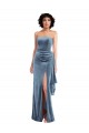 Affordable Sleeveless Strapless Stretch Velvet Dusty Blue Long Formal Evening Dress