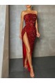 Affordable Sleeveless Strapless Velvet Sequin Burgundy Long Evening Dress