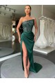 Affordable Sleeveless Strapless Velvet Sequin Sweep Train Evening Dress