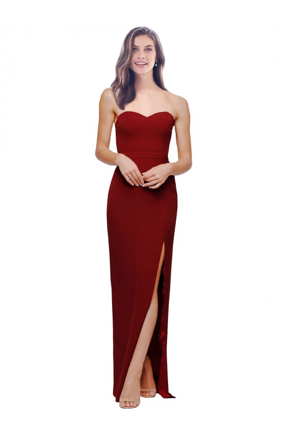 Affordable Sleeveless Sweetheart Stretch Crepe Burgundy Long Evening Dress