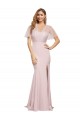 Affordable Short Sleeves Sweetheart Stretch Crepe & Tulle Mauve Long Formal Evening Dress