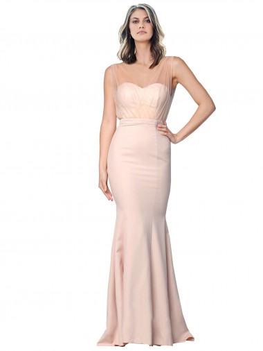 Affordable Sleeveless Sweetheart Stretch Crepe & Tulle Nude Long Formal Evening Dress