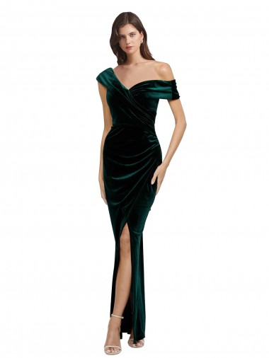 Affordable Sleeveless Sweetheart Stretch Velvet Dark Green Long High Low Evening Dress