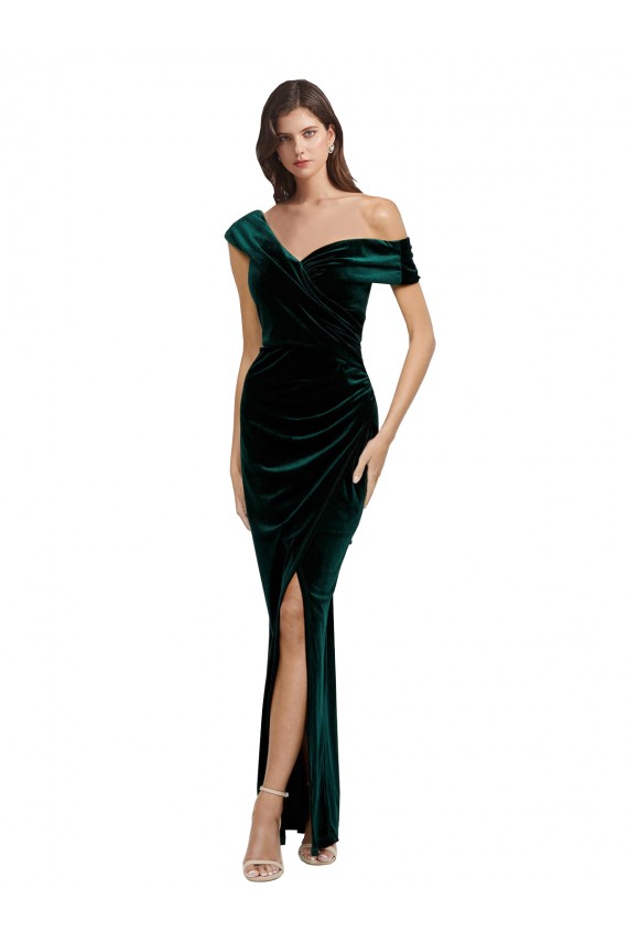 Affordable Sleeveless Sweetheart Stretch Velvet Dark Green Long High Low Evening Dress
