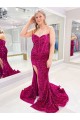 Affordable Sleeveless Sweetheart Velvet Sequin Sweep Train Evening Dress