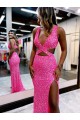 Affordable Sleeveless V-Neck Velvet Sequin Long Sweep Train Evening Dress