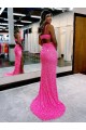 Affordable Sleeveless V-Neck Velvet Sequin Long Sweep Train Evening Dress