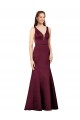 Affordable Sleeveless V-Neck Satin Burgundy Long Formal Evening Gowns