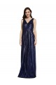 Affordable Sleeveless V-Neck Sequin Dark Navy Sheath Long Formal Evening Dress