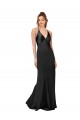 Affordable Sleeveless V-Neck Silky Satin Black Long Black Tie Evening Dress