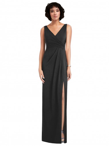 Affordable Sleeveless V-Neck Spandex Black Sheath Long Formal Evening Dress