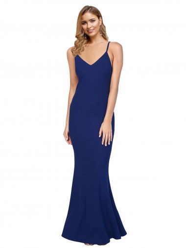 Affordable Sleeveless V-Neck Stretch Crepe Royal Blue Long Formal Dress