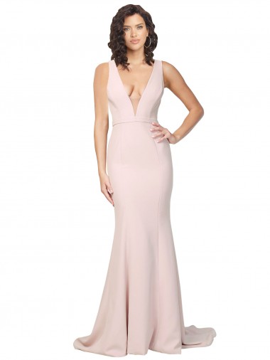 Affordable Sleeveless V-Neck Stretch Crepe Pink Sweep Train Black Tie Evening Dress