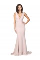 Affordable Sleeveless V-Neck Stretch Crepe Pink Sweep Train Black Tie Evening Dress