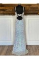 Affordable Sleeveless V-Neck Velvet Sequin Sweep Train Evening Dress