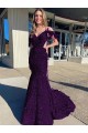 Affordable Sleeveless V-Neck Velvet Sequin Plum Purple Court Train Evening Dress
