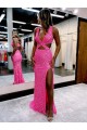 Affordable Sleeveless V-Neck Velvet Sequin Long Sweep Train Evening Dress