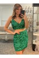 Affordable Sleeveless V-Neck Velvet Sequin Shamrock Green Short Formal Dress