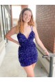 Affordable Sleeveless V-Neck Velvet Sequin Short Cocktail Evening Gowns