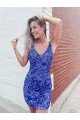 Affordable Sleeveless V-Neck Velvet Sequin Short Evening Dress