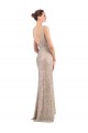 Affordable Sleeveless V-Neck Sequin & Sparkling Sequin Silver Long Formal Evening Dress