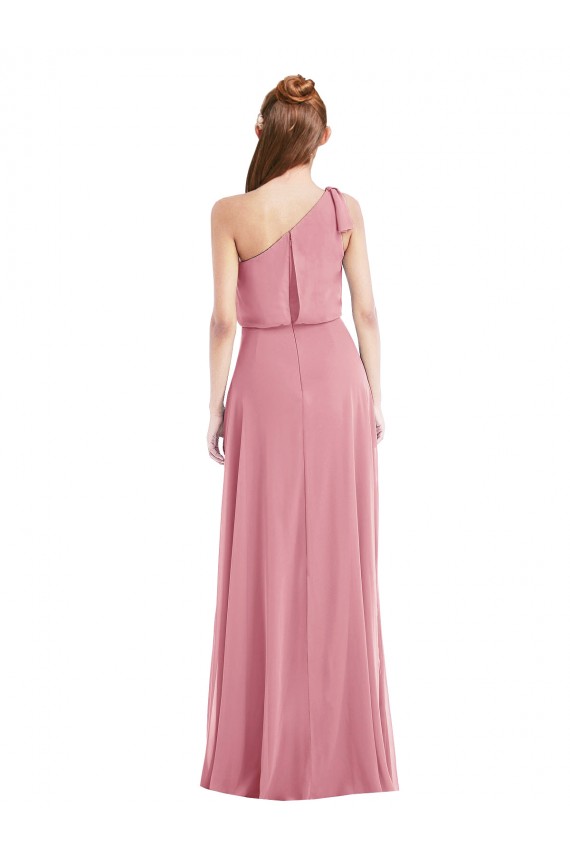 Affordable Sleeveless One Shoulder Soft Chiffon Skin Pink Long Semi Formal Evening Dress