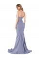 Affordable Sleeveless Strapless Stretch Crepe Smoke Blue Long Formal Evening Dress