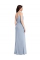 Affordable Sleeveless Cowl Neck Stretch Crepe Smoke Blue Long Formal Evening Dress