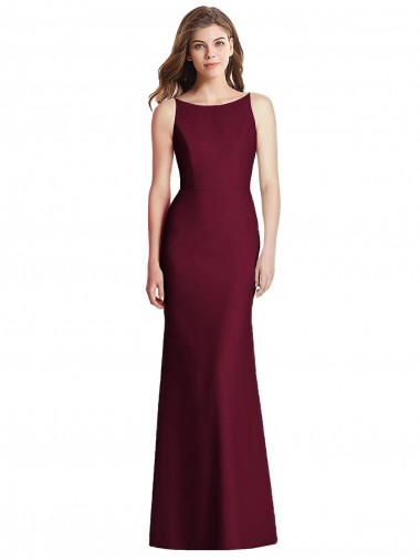 Affordable Sleeveless Bateau Neck Stretch Crepe Burgundy Gold Long Semi Formal Evening Dress