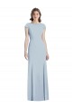 Affordable Cap Sleeves Bateau Neck Stretch Crepe Light Sky Blue Long Formal Dress