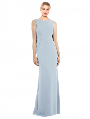 Affordable Sleeveless Bateau Neck Stretch Crepe Light Sky Blue Long Semi Formal Evening Dress