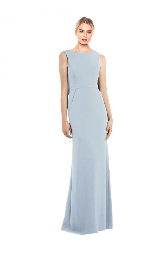 Affordable Sleeveless Bateau Neck Stretch Crepe Light Sky Blue Long Semi Formal Evening Dress