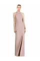 Affordable Sleeveless Halter Neck Stretch Crepe Dusty Pink Long Semi Formal Evening Dress
