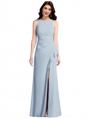 Affordable Sleeveless Halter Neck Stretch Crepe Light Sky Blue Long Formal Dress