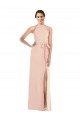 Affordable Sleeveless Halter Neck Stretch Crepe Nude Long Formal Evening Dress