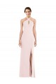 Affordable Sleeveless Halter Neck Stretch Crepe Pink Long Formal Evening Dress