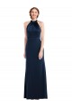 Affordable Sleeveless High Neck Stretch Crepe Dark Navy Long Semi Formal Evening Dress
