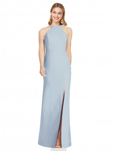 Affordable Sleeveless High Neck Stretch Crepe Light Sky Blue Long Formal Evening Gowns