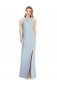 Affordable Sleeveless High Neck Stretch Crepe Light Sky Blue Long Formal Evening Gowns
