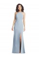 Affordable Sleeveless High Neck Stretch Crepe Light Sky Blue Long Formal Evening Dress