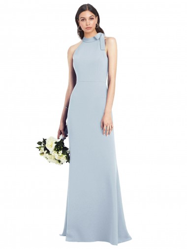 Affordable Sleeveless High Neck Stretch Crepe Light Sky Blue Long Semi Formal Evening Dress