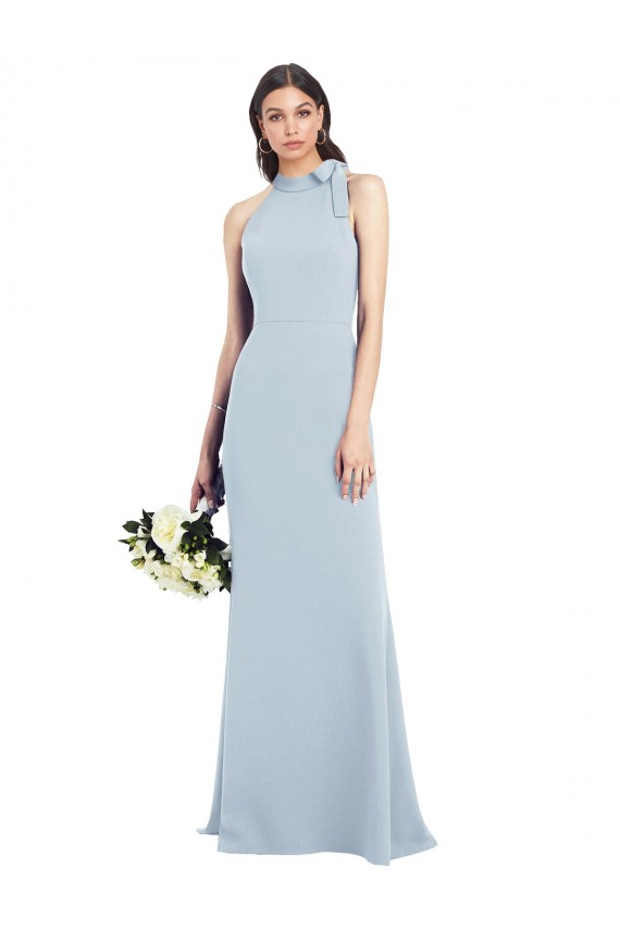 Affordable Sleeveless High Neck Stretch Crepe Light Sky Blue Long Semi Formal Evening Dress