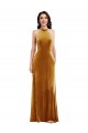 Affordable Sleeveless High Neck Stretch Velvet Gold Long Semi Formal Evening Dress