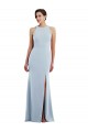 Affordable Sleeveless Jewel Neck Stretch Crepe Light Sky Blue Long Formal Evening Dress