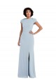 Affordable Cap Sleeves Jewel Neck Stretch Crepe Light Sky Blue Long Semi Formal Evening Dress